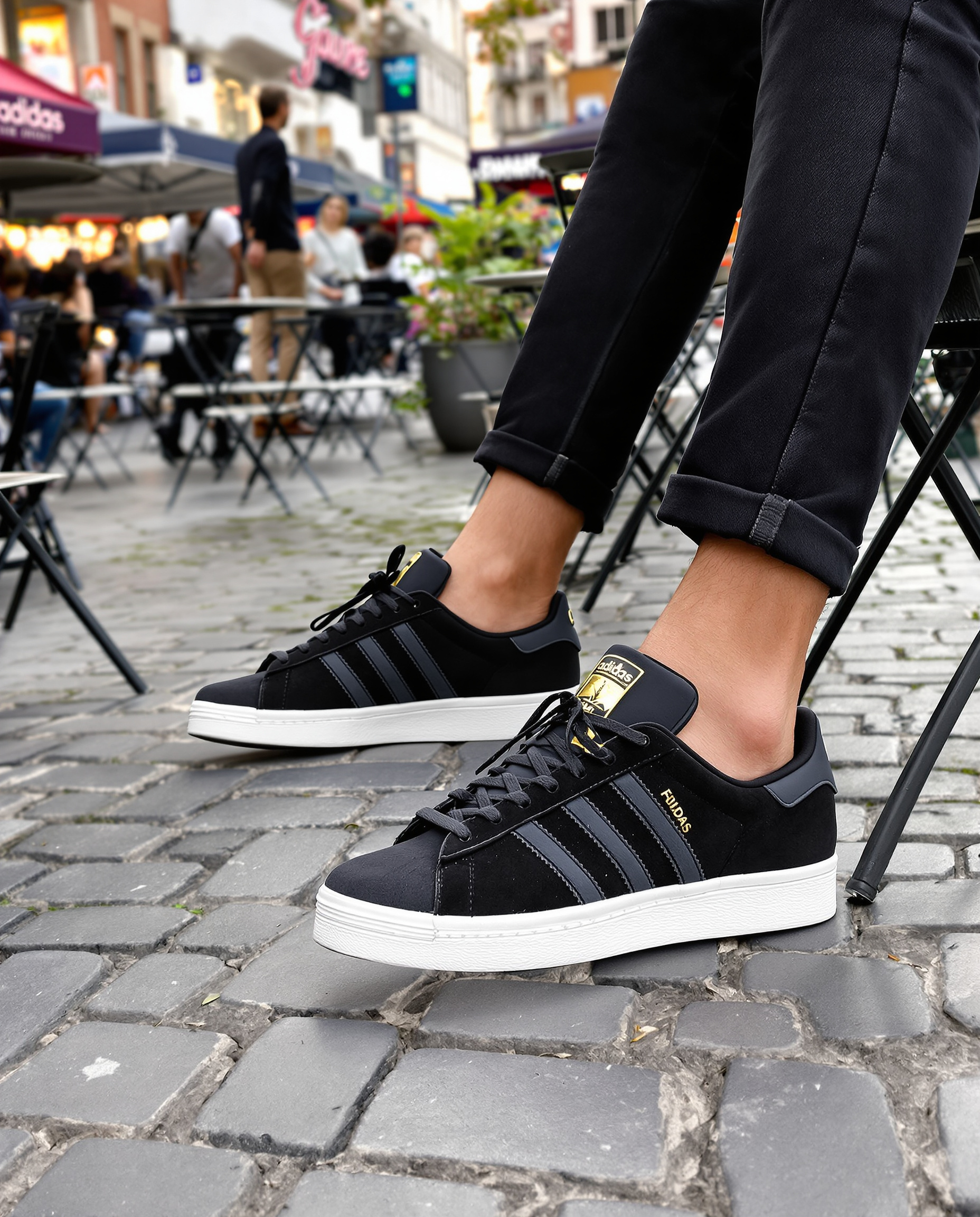 Adidas Superstar noires suède au quotidien dans le Lauragais