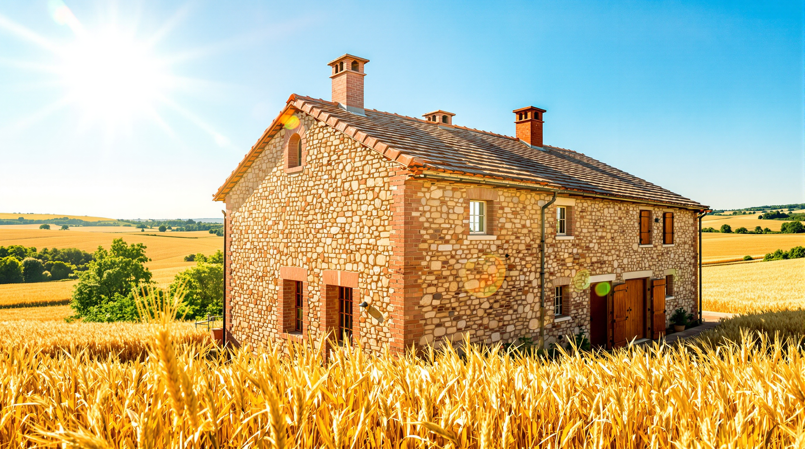 Borde traditionnelle du Lauragais au milieu des champs dorés