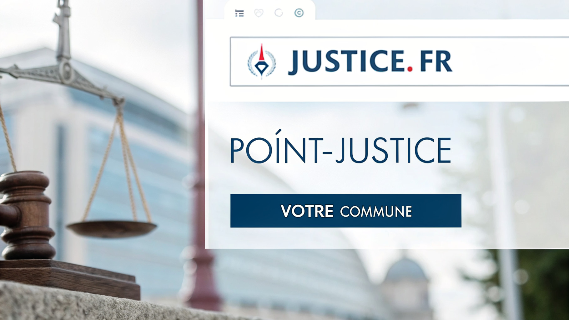 Capture d'écran illustrant comment rechercher 'Point-justice' sur justice.fr