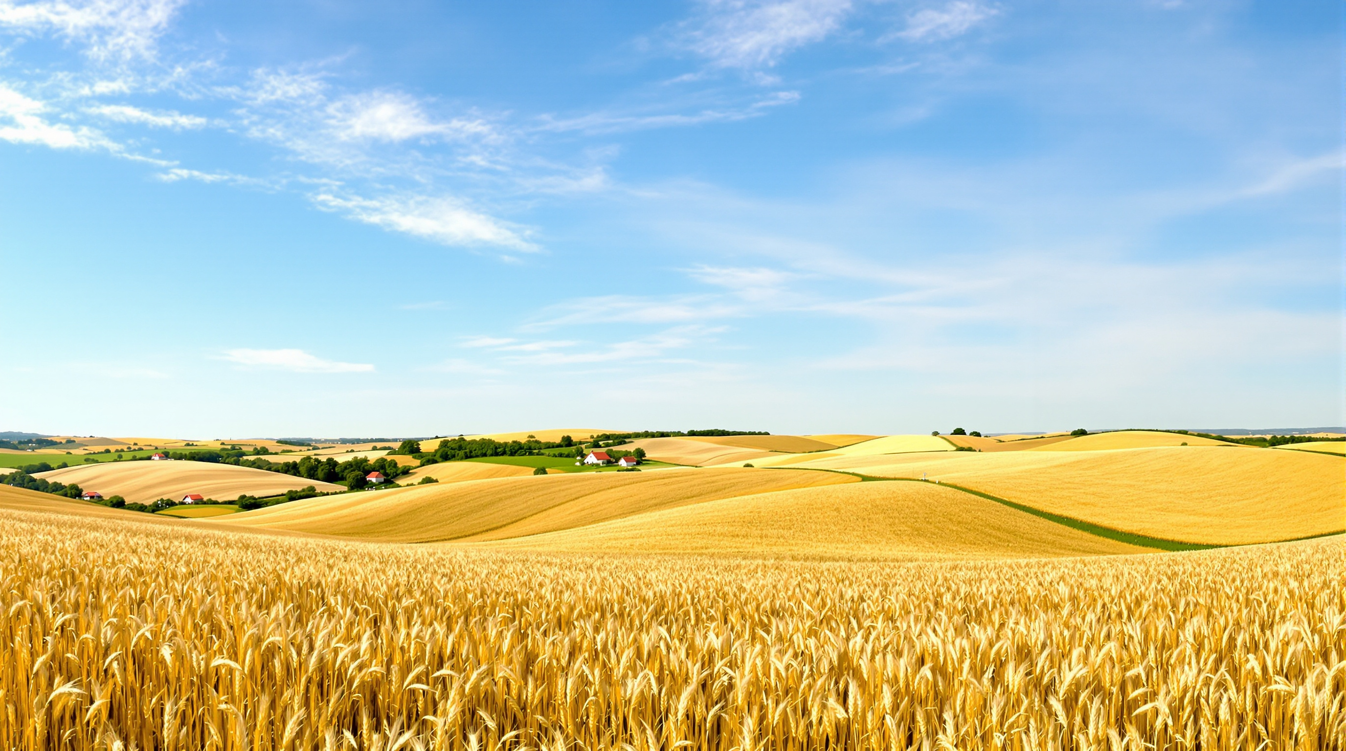 Vue panoramique des collines du Lauragais autour du Cabanial avec champ de blé