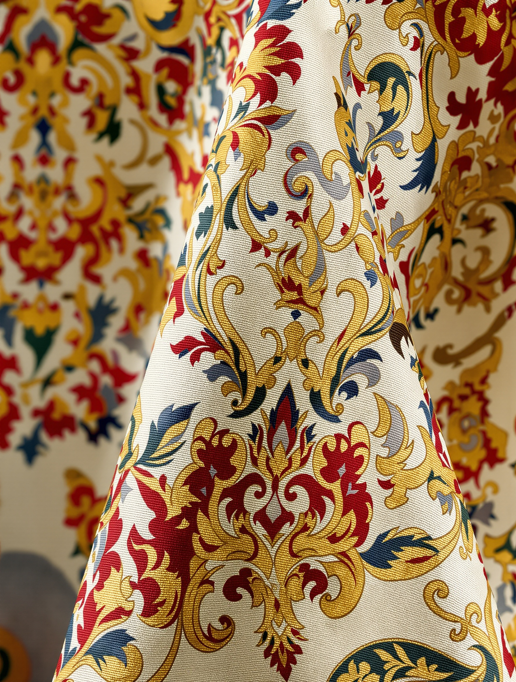 Gros plan nappe de luxe Beauvillé motif couleur Alsace