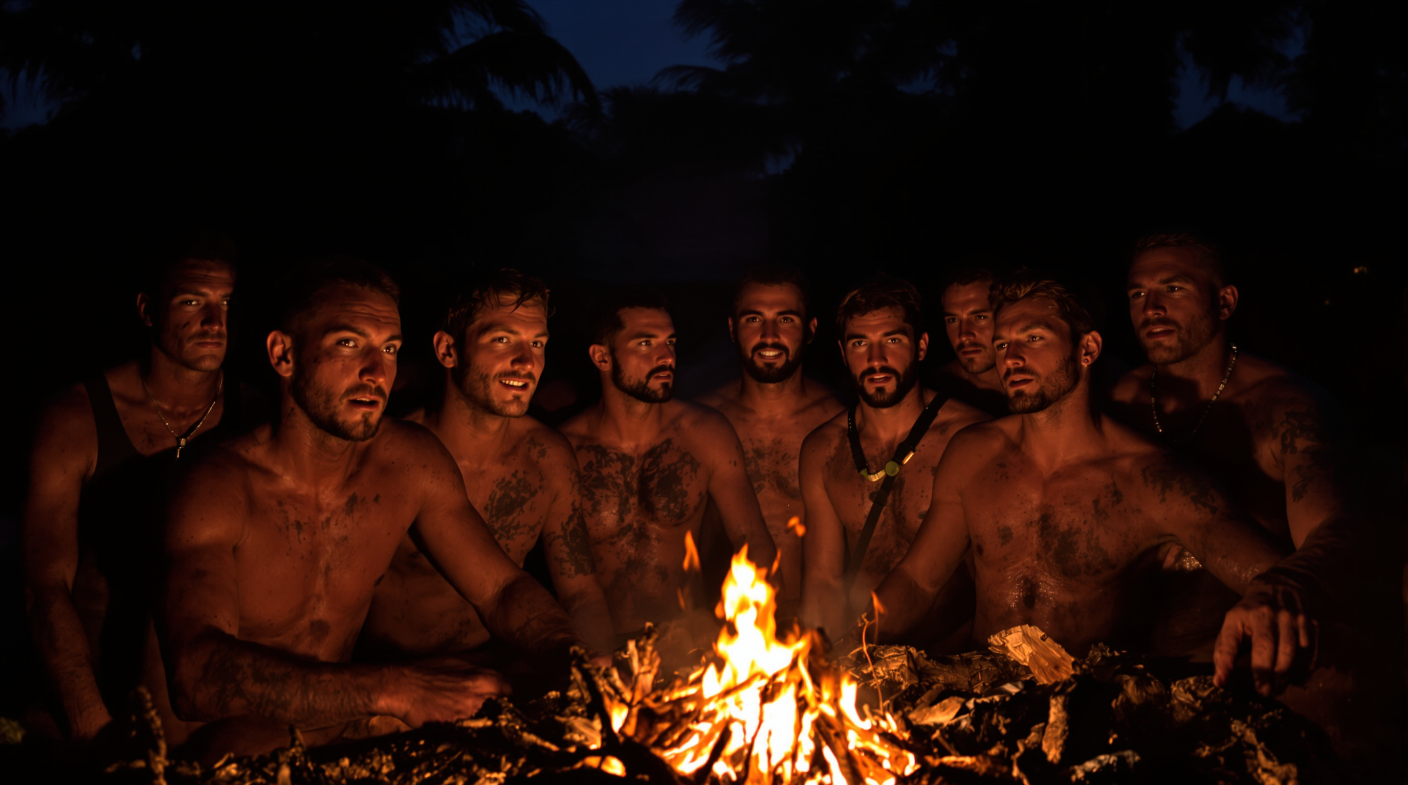 Les aventuriers restants de Koh-Lanta autour du feu de camp