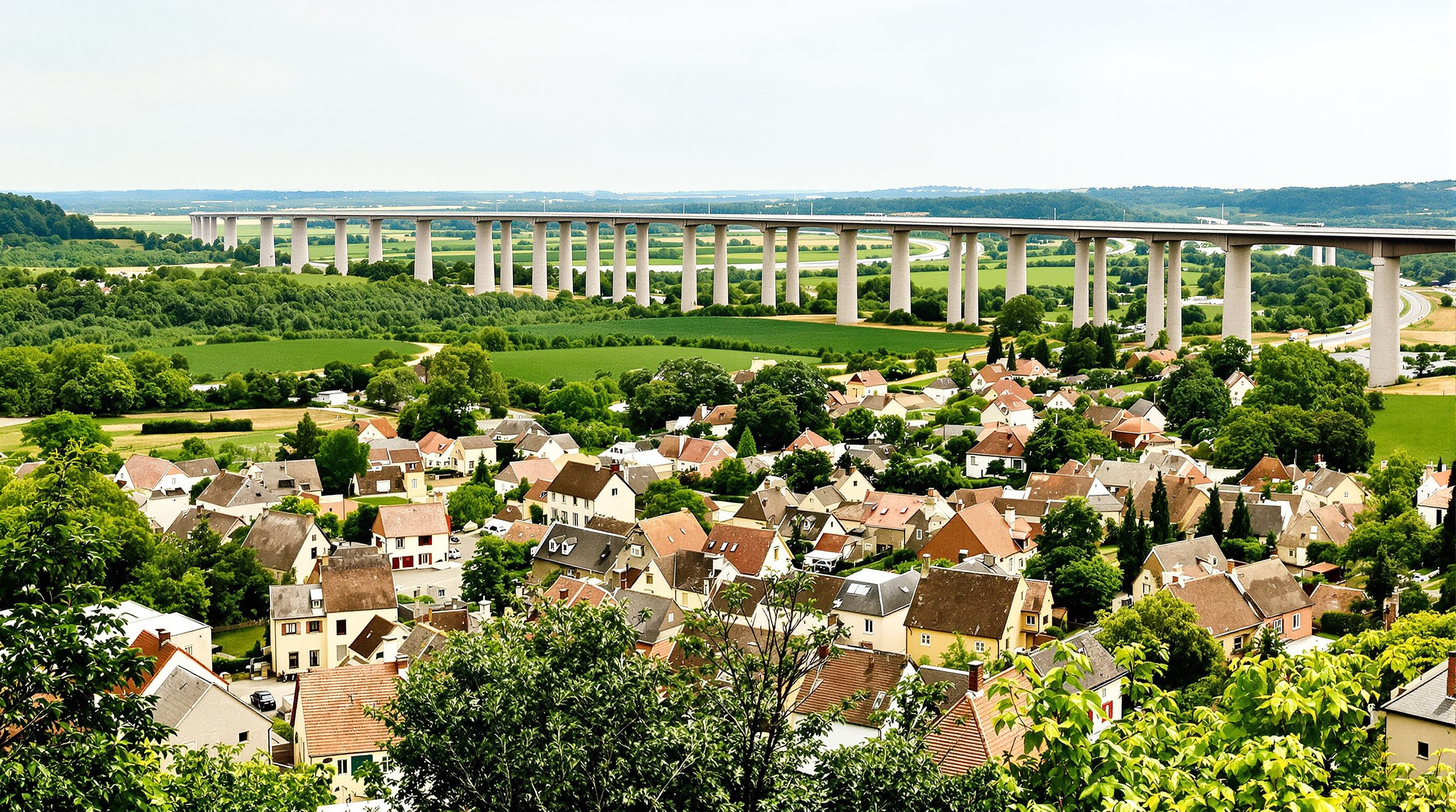 Vue panoramique d'Incarville avec le viaduc de l'A13