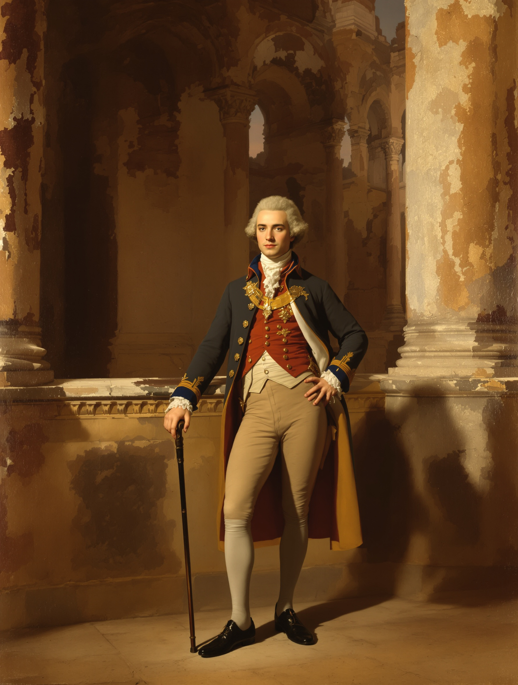 Peinture XVIIIe siècle style Pompeo Batoni : jeune noble britannique devant le Colisée à Rome pendant son Grand Tour