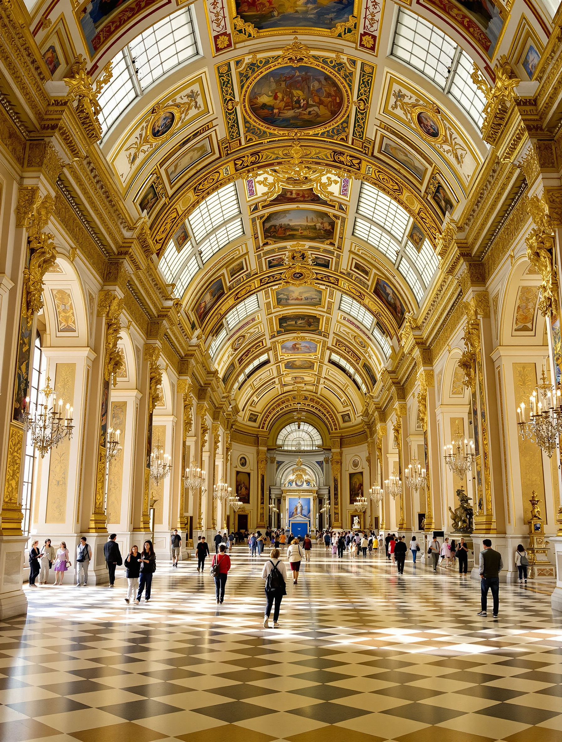 Salle lumineuse du Petit Palais, dorures et visiteurs espacés