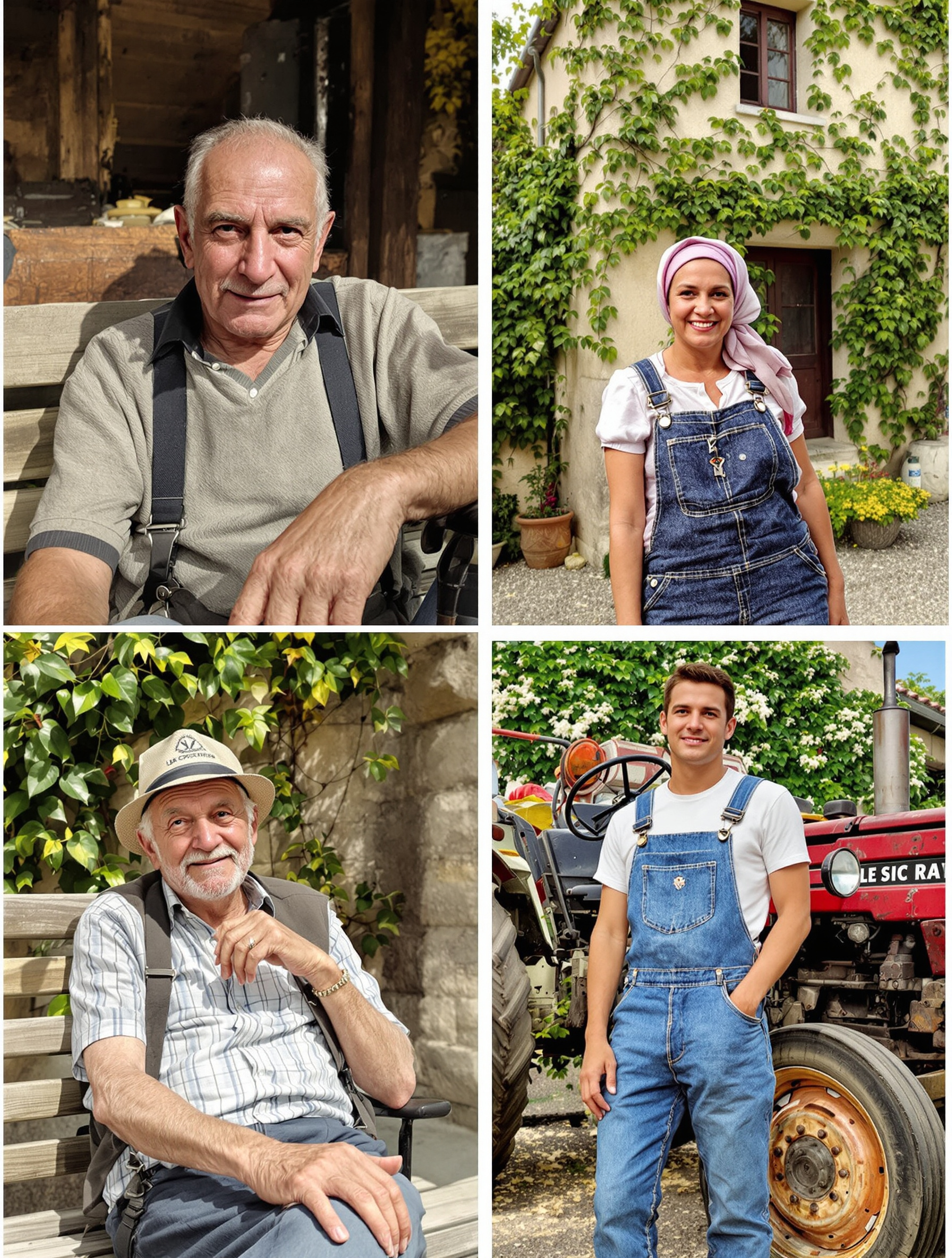 Portraits stylisés de figures villageoises typiques du Cabanial